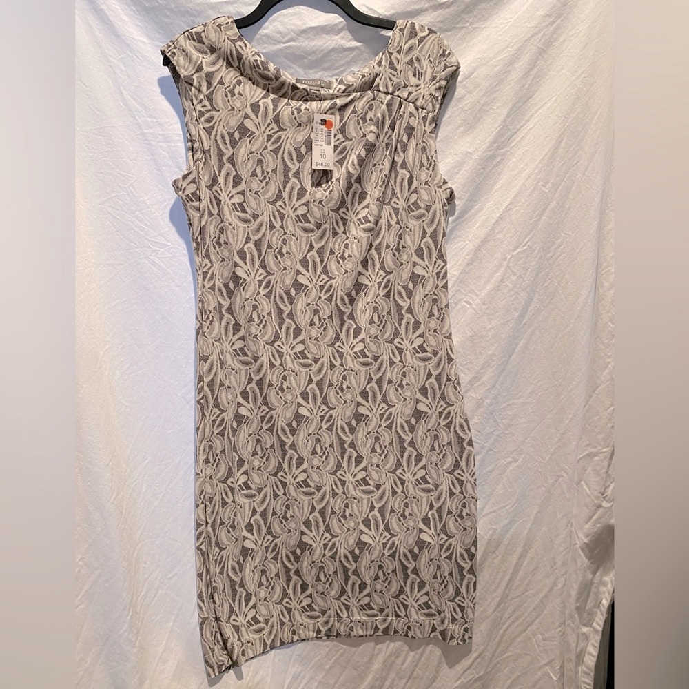 Roz & Ali Gray Sheath Midi Dress Sleeveless Bateau